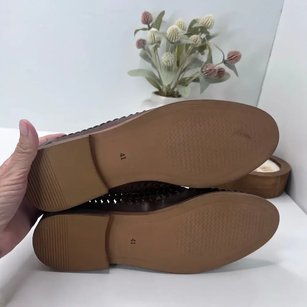 Rustic Asphalt Pointy End Leather Penny Loafers Brown R98101 Men's US 8/EU 41